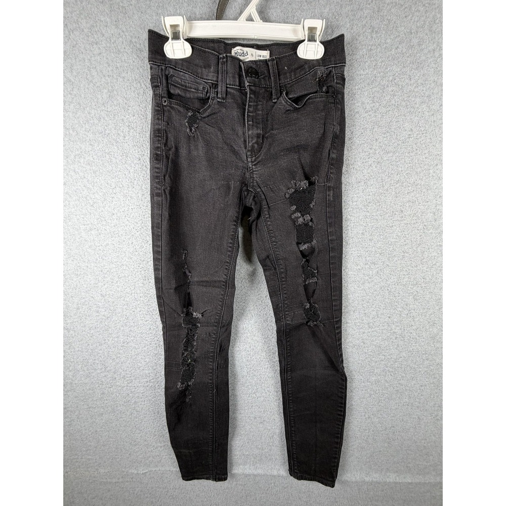 Mudd Jeans Womens 0 Gray Low Rise Skinny Distressed Stretch Denim Charcoal Wash